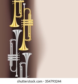polished brass trumpet background. vector