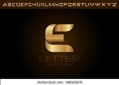 Polished gold letter E Logo design alphabet collection