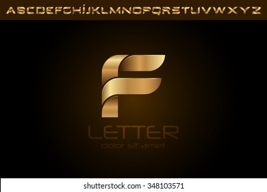 Polished gold letter F Logo design alphabet collection