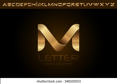 Polished gold letter M Logo design alphabet collection