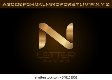 Polished gold letter N Logo design alphabet collection