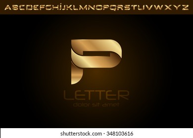 Polished gold letter P Logo design alphabet collection