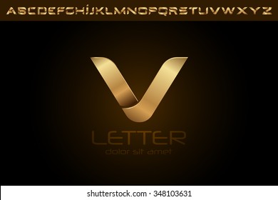 Polished gold letter V Logo design alphabet collection