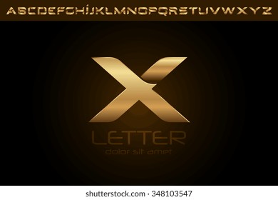 Polished gold letter X Logo design alphabet collection