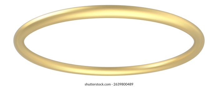 Polished golden ring with a smooth surface creates an elegant oval shape, adding a touch of sophistication and simplicity to a clean white backdrop