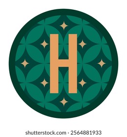 A polished H emblem with bold gold accents against a dark green floral-patterned background. Encased in a rich dark green circle, great for luxury brands or exclusive events.