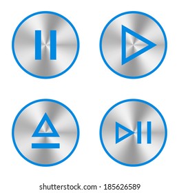 Polished metal buttons with music media symbols.