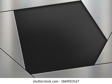 Polished metal plate with copy space. Iron background with a geometric steel pattern. Vector template.