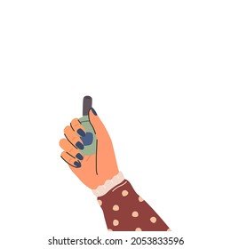 Polished nails, hand hold mail brush. Hand and nail spa concept. Vector illustration.
