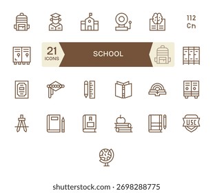 A polished pack of 25 Regular Line icons representing School, ideal for product teams.