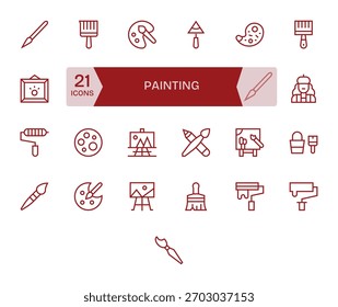 A polished pack of 25 Regular Line icons representing Painting, ideal for product teams.
