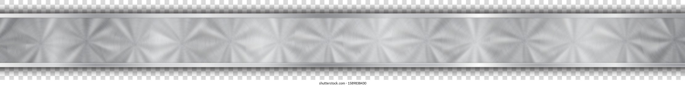 Polished plate in silver colors with circular metal texture, glares and shiny edges. With shadow on transparent background
