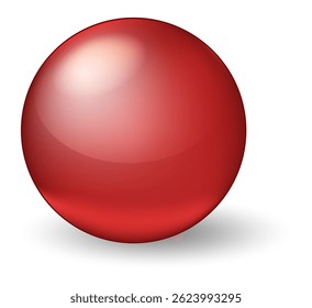 Polished red sphere casting a deep shadow on a pristine white background, creating a striking and minimalist composition that emphasizes its glossy, reflective surface and vibrant color
