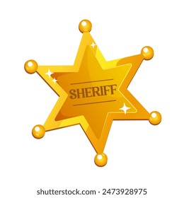 Polished shiny golden Sheriff Star isolated on white background.