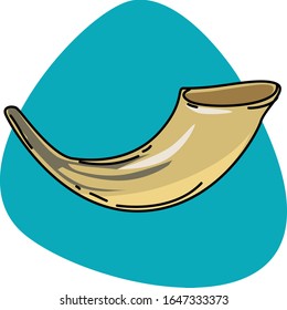 Polished Shofar from ram's horn for Rosh Hashanah (jewish New Year holiday) on blue background