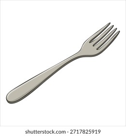 Tenedor de comedor plateado pulido para el ajuste formal de la tabla Ilustración vectorial aislada sobre fondo blanco
