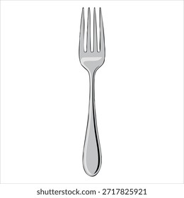 Tenedor de comedor plateado pulido para el ajuste formal de la tabla Ilustración vectorial aislada sobre fondo blanco