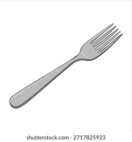Tenedor de comedor plateado pulido para el ajuste formal de la tabla Ilustración vectorial aislada sobre fondo blanco