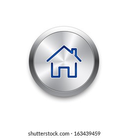 Polished silver metal home button. Vector background. 