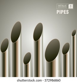 polished specimens of metal tubes with a diagonal cut on square gradient surface background. vector illustration