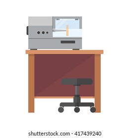Polishing, finishing or grinding lathe bench on table and chair. Vector illustration