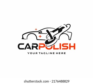 Polishing and waxing car logo design. Auto detailing service with orbital polish machine vector design. Scratch remove with a buffing machine logotype svg
