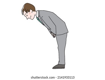 A polite bowing businessman (sideways) comical handwritten person vector, color on line drawing