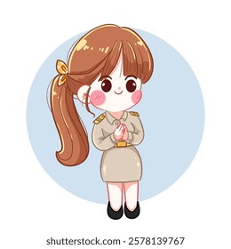 Polite Teacher Greeting Cartoon Illustration