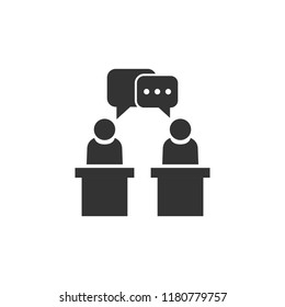 Politic Debate Icon In Flat Style. Presidential Debates Vector Illustration On White Isolated Background. Businessman Discussion Business Concept.