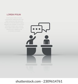 Politic debate icon in flat style. Presidential debates vector illustration on white isolated background. Businessman discussion business concept.