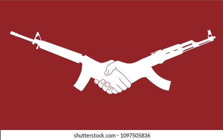 Politic Logo design, m 16 and kalashnikov like a shaking hands for peace and cooperation. Make friendship no war.