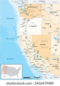 Mapa de Vector político y administrativo de los Estados Unidos de América occidentales