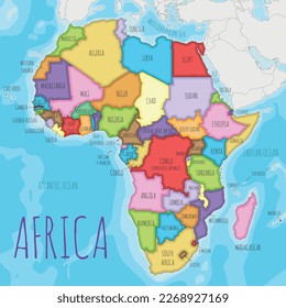 Political Africa Map vector illustration with different colors for each country. Editable and clearly labeled layers.