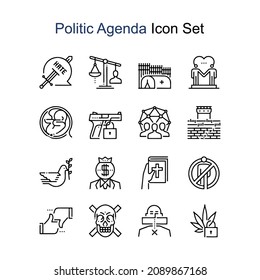 Political agenda related, square line vector icon set for applications and website development.