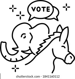 Political Animals Sign, Democratic Donkey And Republican Elephant In Election Debat for Vote Concept Vector Line Icon Design, Presidential elections 2020 in United States Symbol on White background