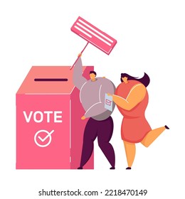 Political balloting citizens. Flat vector illustration. Holding election or referendum campaign, making civic choice or opinion. Voting, constitution, politics, democracy concept