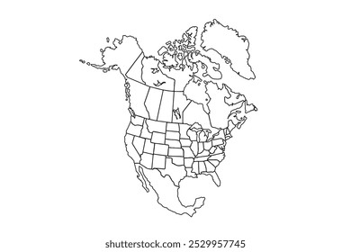 Político em branco América Mapa ilustração vetorial isolado no fundo branco.ilustração vetor arte linha, mapa de desenho de linha.