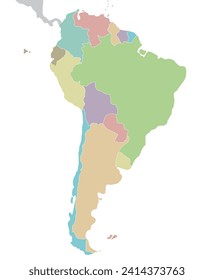 Ilustración vectorial del Mapa de Sudamérica en blanco y en blanco. capas editables y claramente etiquetadas.