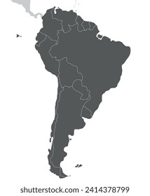 Ilustración vectorial del Mapa de Sudamérica en blanco y en blanco. capas editables y claramente etiquetadas.