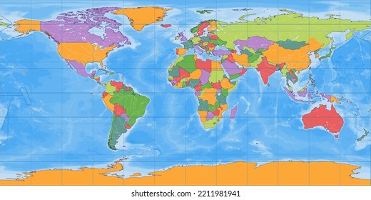 Political blank world map Equirectangular projection svg