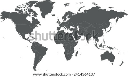 Political blank World Map vector illustration isolated on white background. Editable and clearly labeled layers.