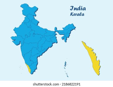 Political boundaries of Kerala. Kerala map. Kerala state.