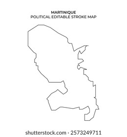 The political boundaries of Martinique, a Caribbean island. The stroke map allows for editing and customization for various applications in geography or education.