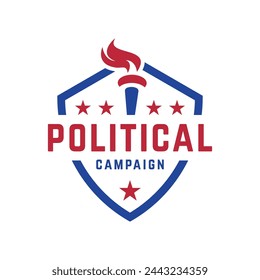 Political Campaign Shield Star Fire Torch Logo design vector template