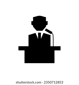 Political campaign speech on pulpit in silhouette icon style. Vector illustration of election and voting design element in trendy style. Editable graphic resources for many purposes.