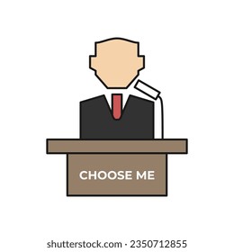 Political campaign speech on pulpit in colored icon style. Vector illustration of election and voting design element in trendy style. Editable graphic resources for many purposes.