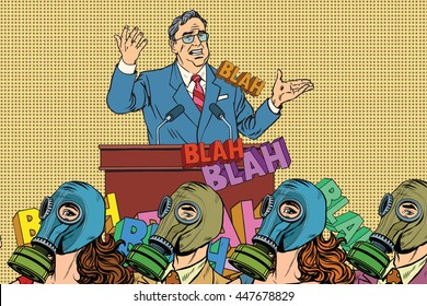 political candidate, electoral hygiene pop art retro vector. Empty promises