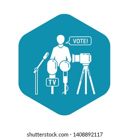 Political candidate interview icon. Simple illustration of political candidate interview vector icon for web design isolated on white background