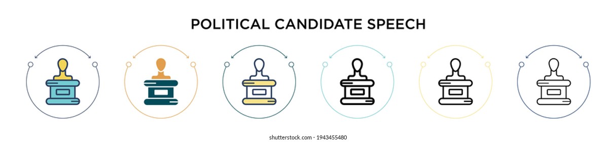 Political candidate speech icon in filled, thin line, outline and stroke style. Vector illustration of two colored and black political candidate speech vector icons designs can be used for mobile,