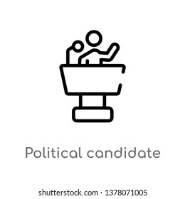 Icono de línea de Vector de discurso de candidato político. Ilustración de elemento simple. icono de contorno de discurso de candidato político desde el concepto político. Puede ser utilizado para el Web y el móvil